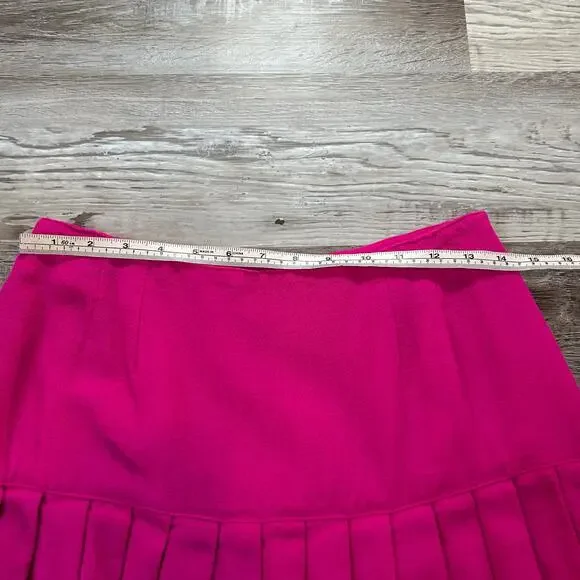 Vintage 80s Adrienne Vittadini Pleated Wool Skirt Medium Fuchsia Pink Hong Kong - Picture 7 of 8